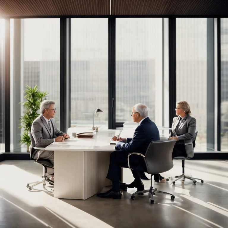 Senior advisor discussing documents with a retiree